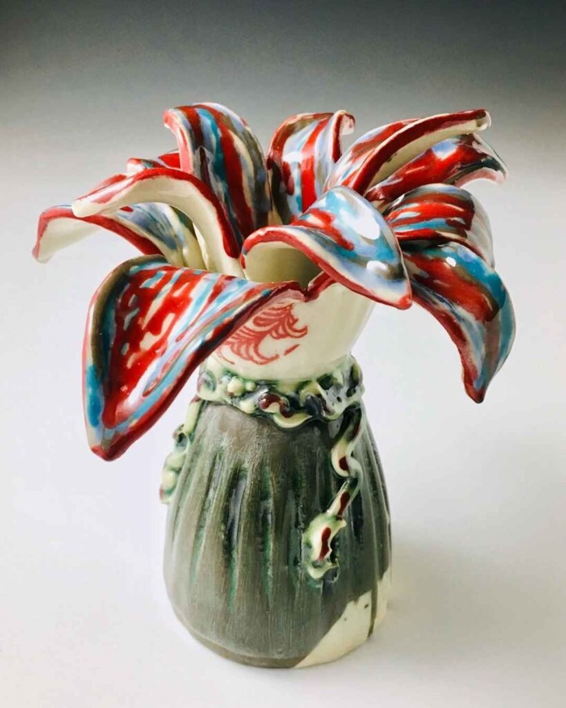 Flower Ribbon using copper tin wash from Mad Monkey Ceramic Studio