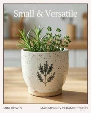 small condiment bowl with white glaze and custom overglaze decal